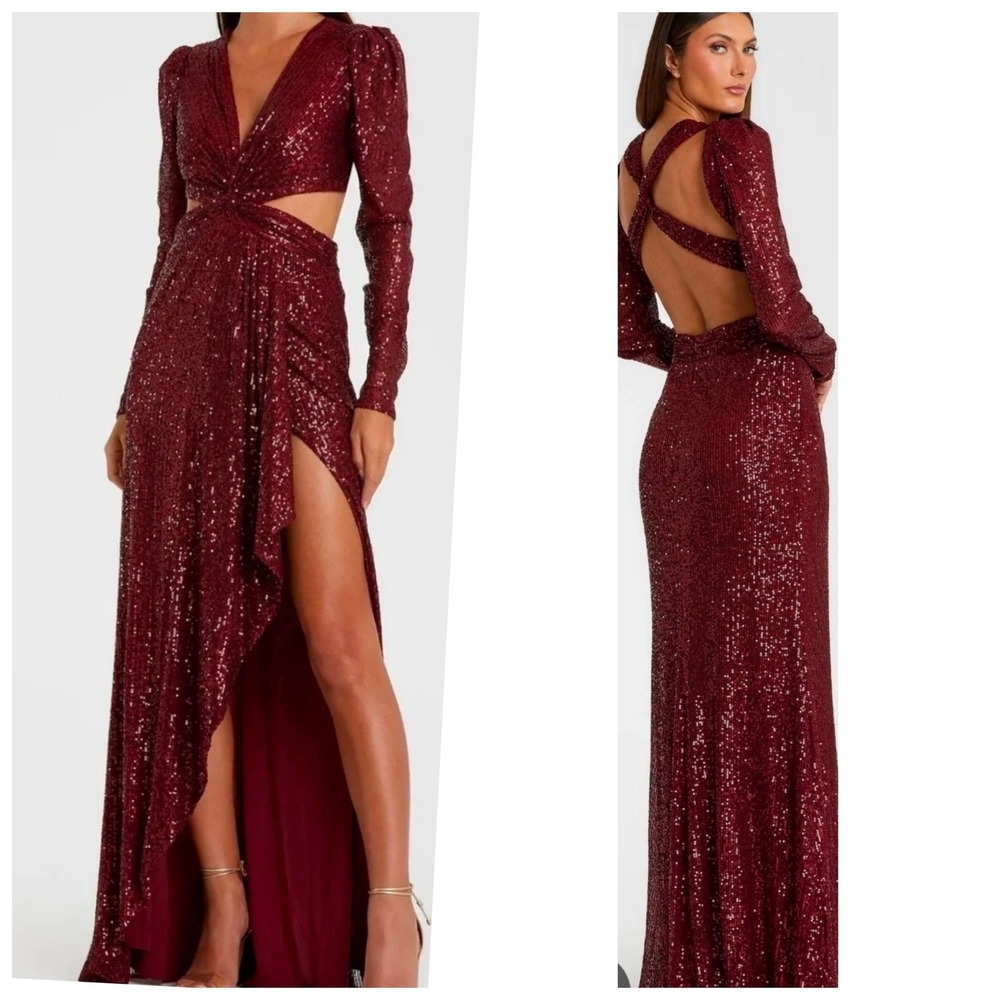 IEENA Mac Duggal Gown size 6 Wine Red NEW Sequin Cutout Maxi Dress holiday event